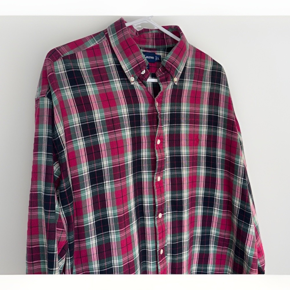 Ralph Lauren Blake Men's Button Up Shirt Size L Red Green Plaid Flannel Preppy